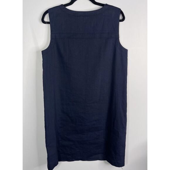 Theory 10 Navy Blue Didianne Linen Sleeveless Shift Dress Straight Cut Pockets - Picture 2 of 9